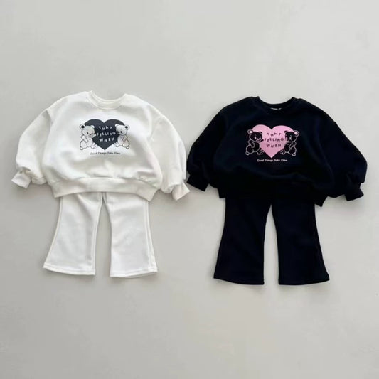 Completo Bimba con Orsetti – Felpa e Pantalone Svasato in Cotone Morbido