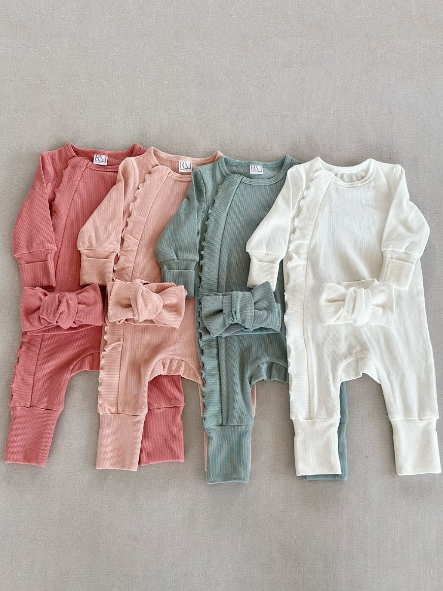 Tutina Bimba  con Volant + Fascia Fiocco  Stile Romantico e Comodo