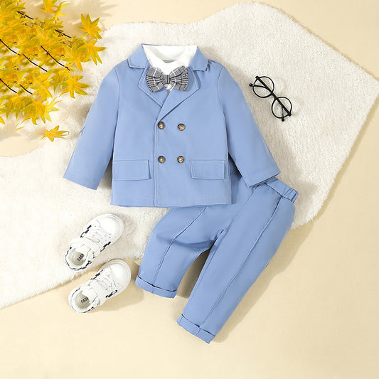 Elegante Completo per Bambini in Blu Pastello con Papillon