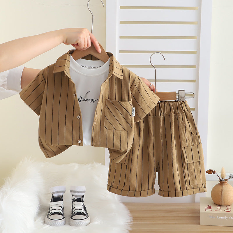 Completo Estivo Bambino "Urban Stripes" - Camicia, Maglietta e Shorts Coordinati