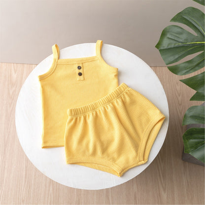 Completo estivo bimbo/bimba in cotone waffle – 2 pezzi