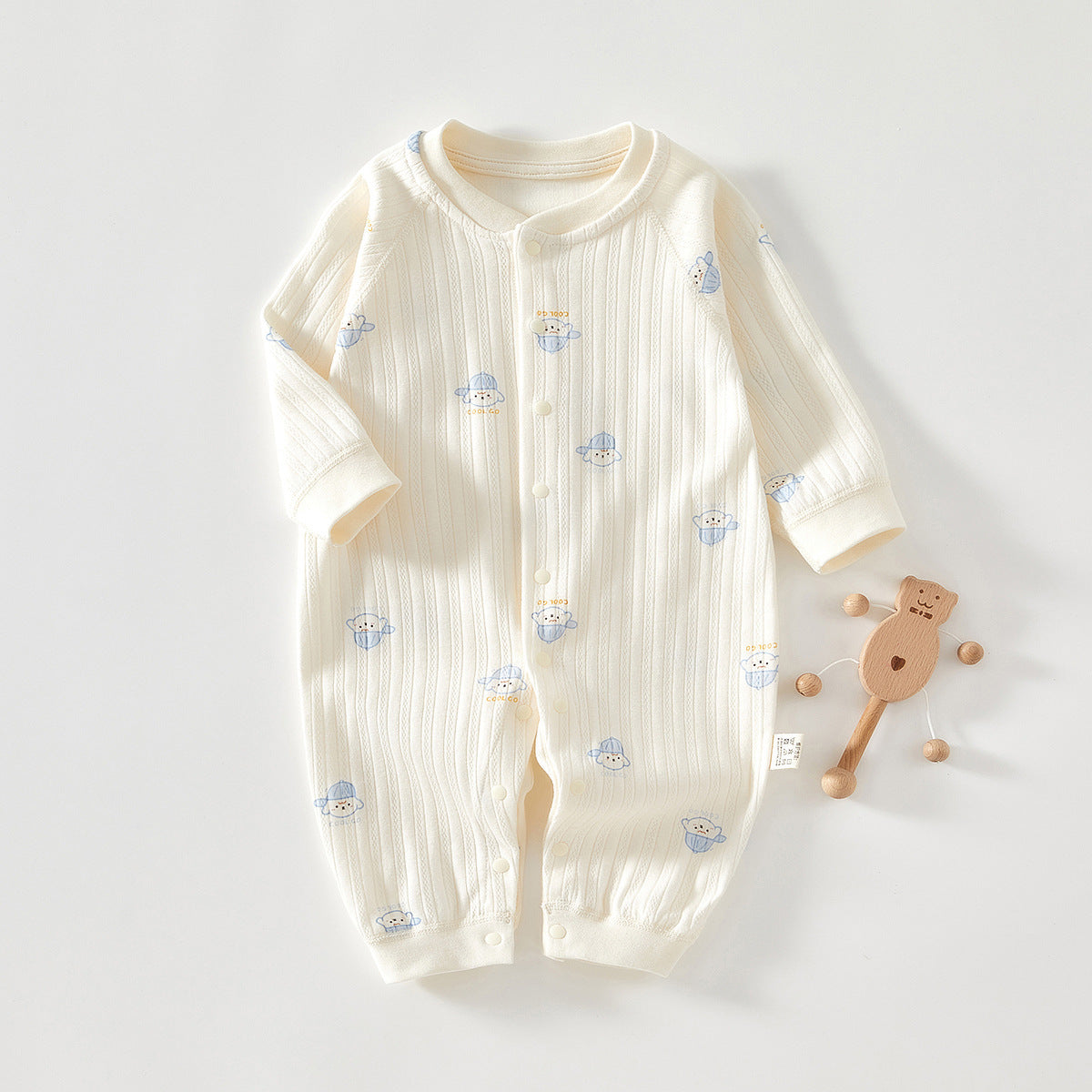 Tutina Neonato “Good Night”  In Cotone a Costine con Orsetti in Cuffia Blu