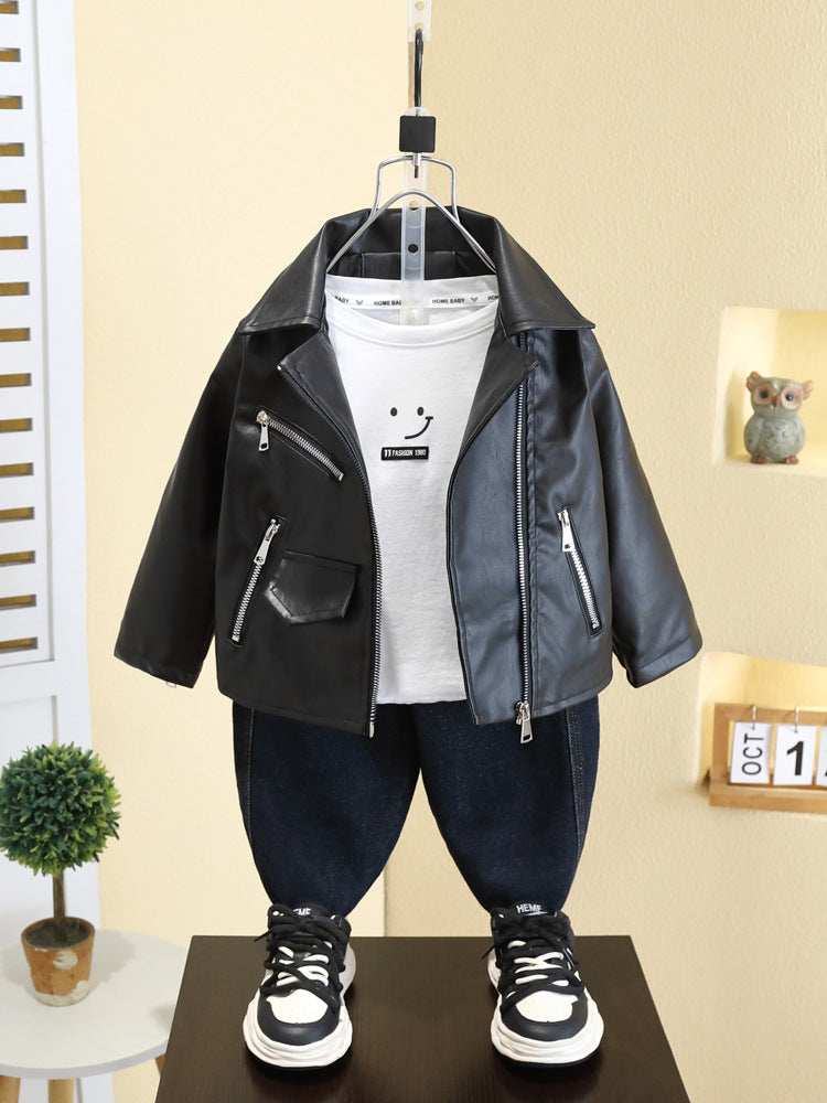 Giacca Bambino in Ecopelle – Stile Biker con Zip