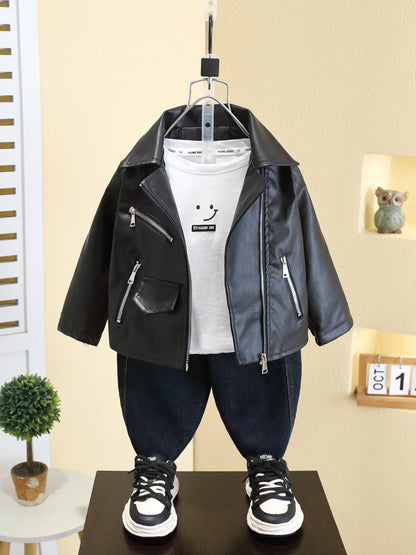 Giacca Bambino in Ecopelle – Stile Biker con Zip