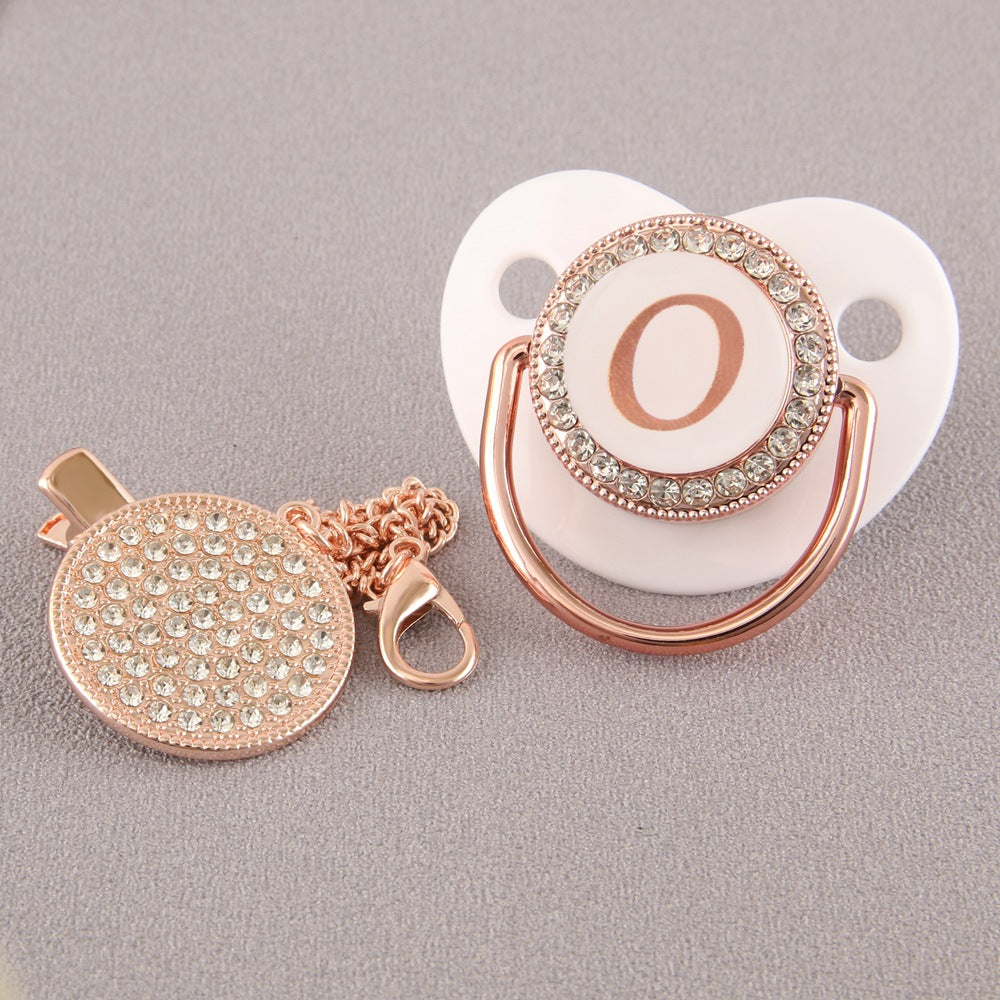 Set Ciuccio Luxury Bianco e oro rosa con Clip – Personalizzato con Iniziale (6-12 mesi)