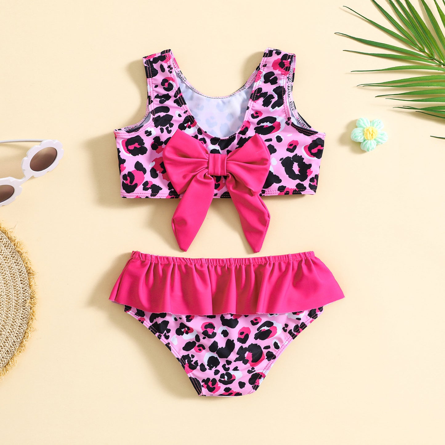 Costume da Bagno Bimba con Stampa Leopardata e Fiocco