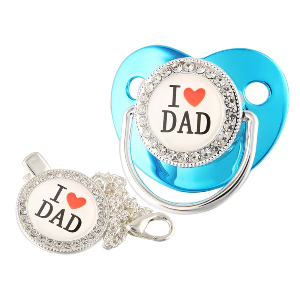 Set Ciuccio 6-12 mesi  con catenella "I ❤️ Dad" – Vari colori