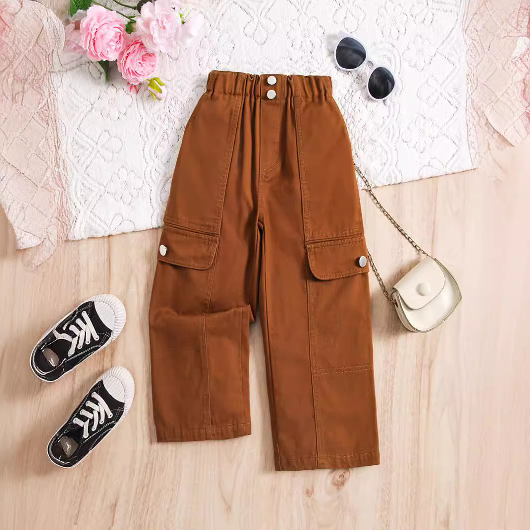 Pantaloni cargo bambina marrone caramello – comodi e alla moda
