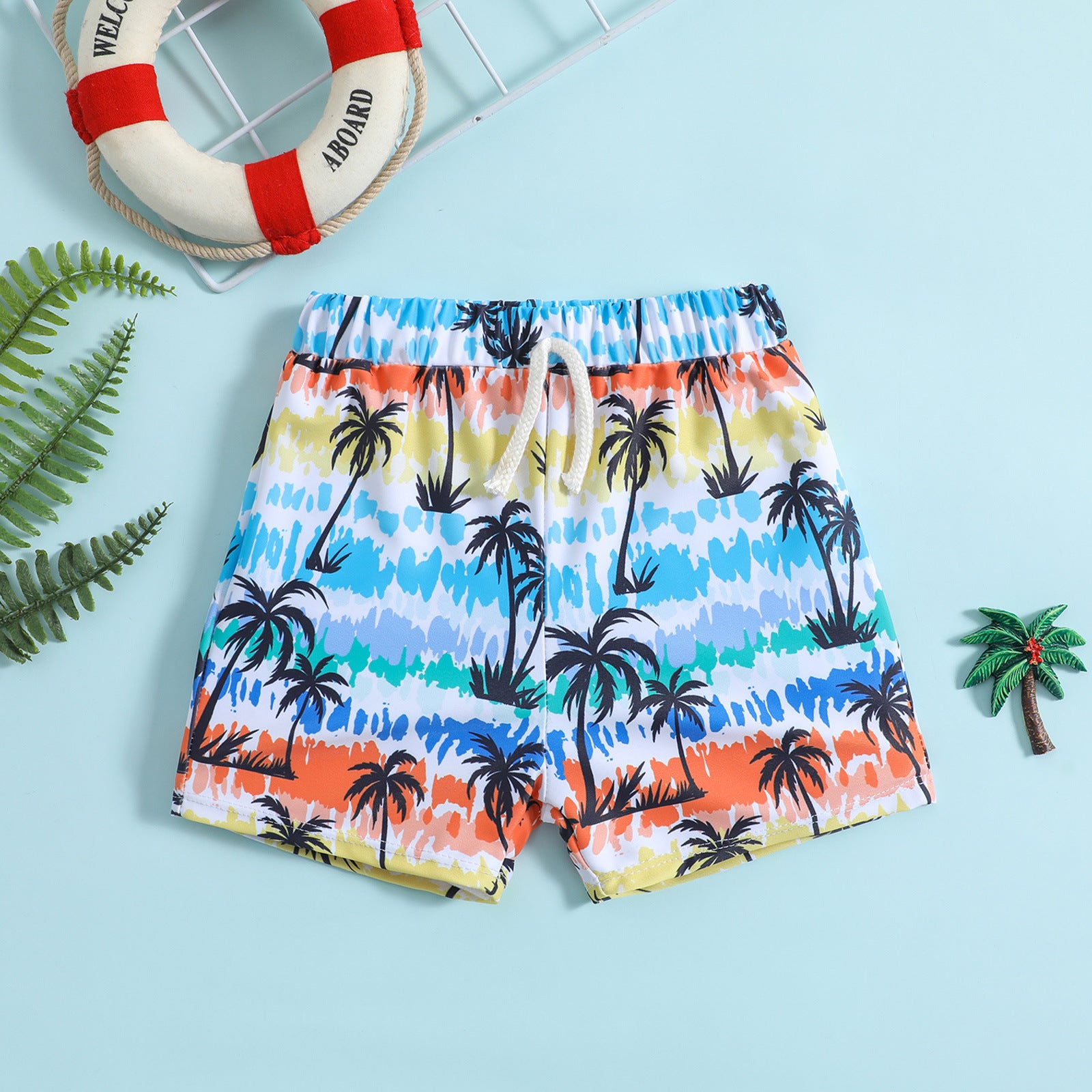 Pantaloncino da mare bambino   Fantasia Palme Tropicali