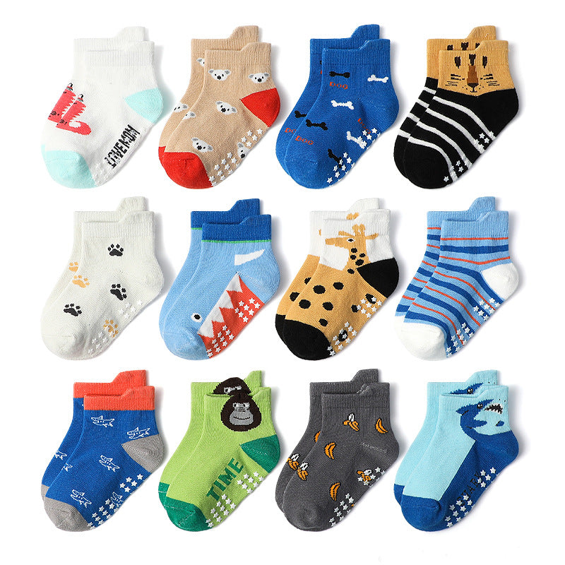 Set 12 Calzini Antiscivolo Bimbo  Animali della Giungla & Fantasie Selvagge