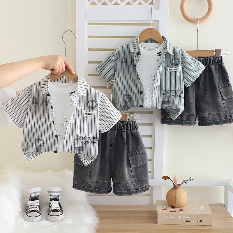 Completo Estivo Bimbo "Urban Style" - Camicia, T-shirt e Shorts in Denim