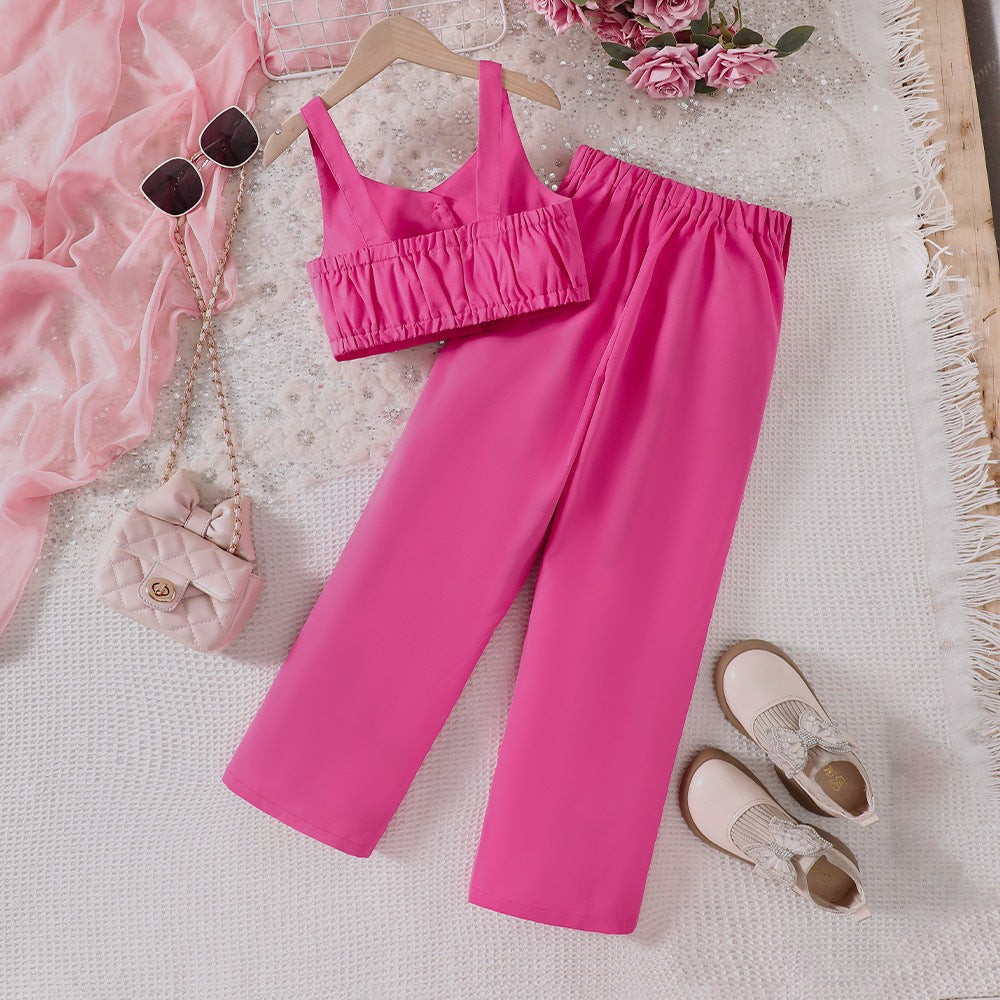 Completo Elegante Rosa Fucsia per Bambina – 2 Pezzi Chic con Top e Pantalone