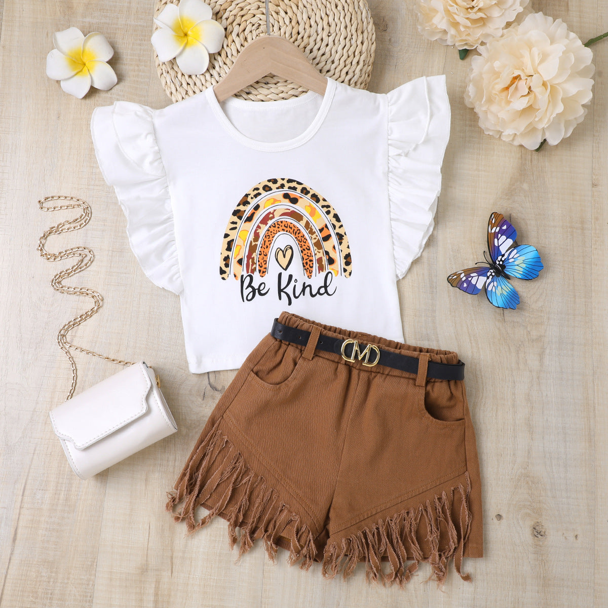 Completo Estivo Bimba “Be Kind” T-shirt con Volant e Shorts con Frange