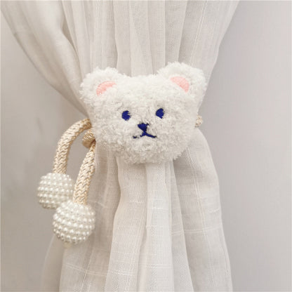 Ferma Tende Orsetto in Peluche con Cordoncino e Perle Decorative
