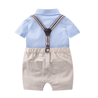 Completo Elegante Neonato 2 Pezzi  Camicia con Papillon e Pantaloncini con Bretelle