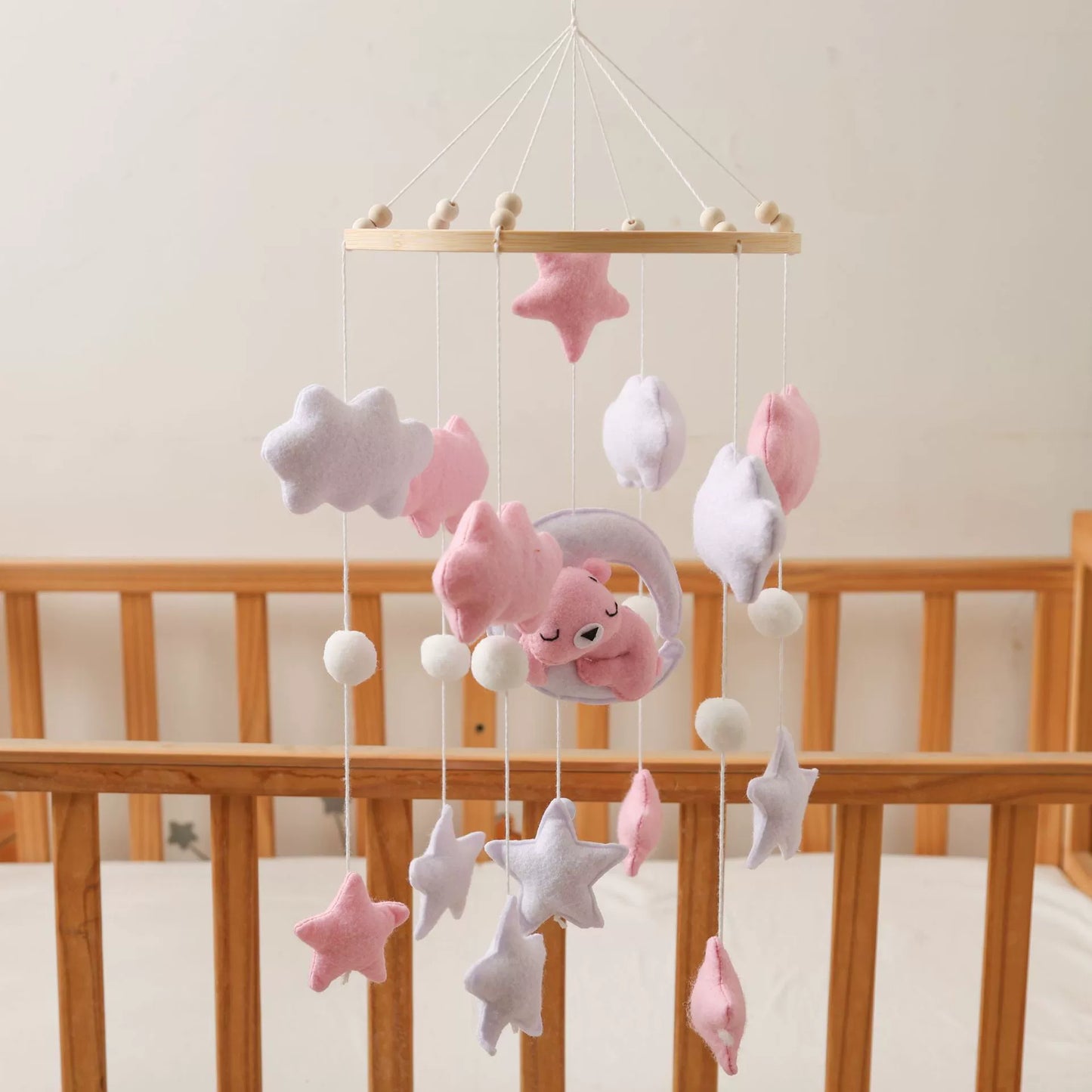 Giostrina Neonata in Feltro - Nuvole, Stelle e Luna (Rosa e Lilla)