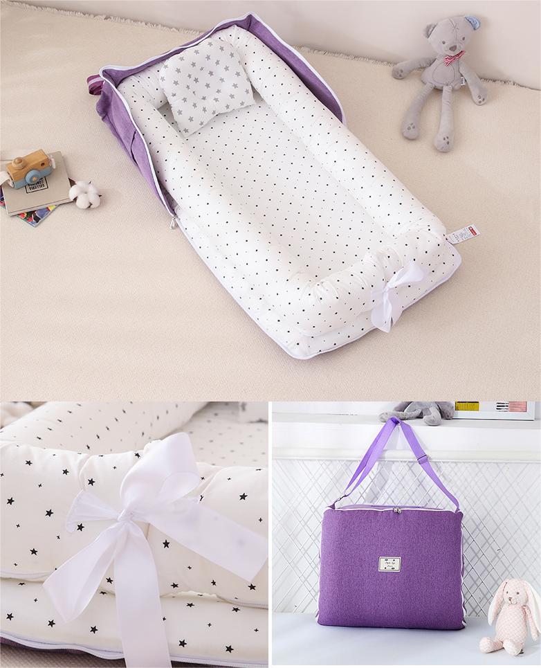 Nido - Culla Viola Portatile Neonata in Cotone con Cuscino