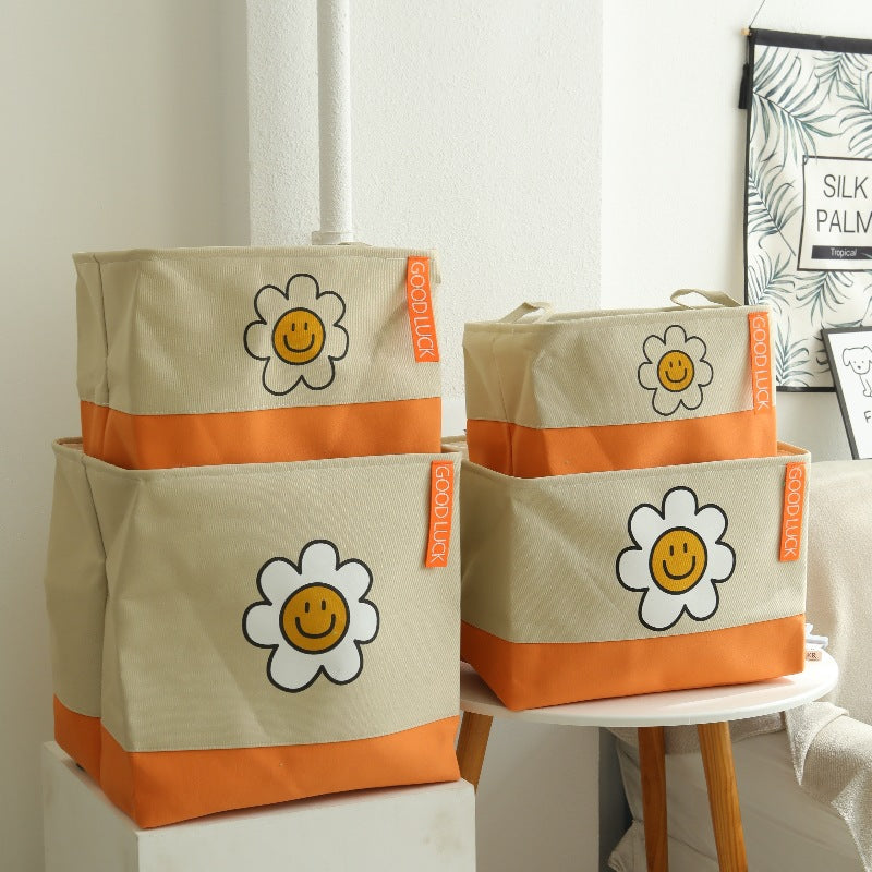 Cestini Portaoggetti Pieghevoli con Fiore Sorridente – Tessuto Resistente