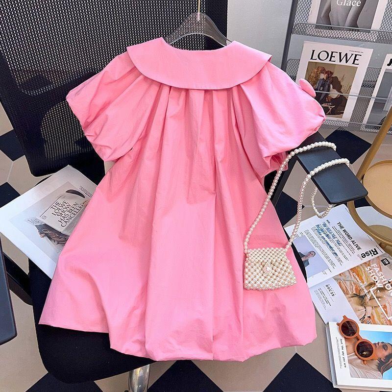 Vestito Elegante Rosa con Cuoricini 3D per Bambina