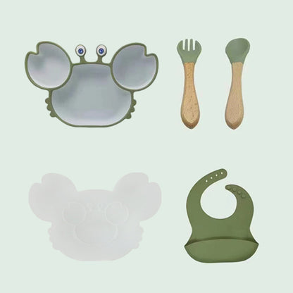 Set Pappa in Silicone Antiscivolo con Piattino a Forma di Granchio – 4 Pezzi