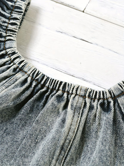 Completo estivo bimba con top in jeans e gonnellina salmone