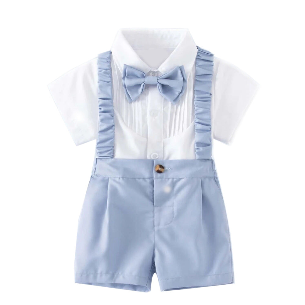 Completo Elegante Neonato con Camicia, Bretelle e Papillon