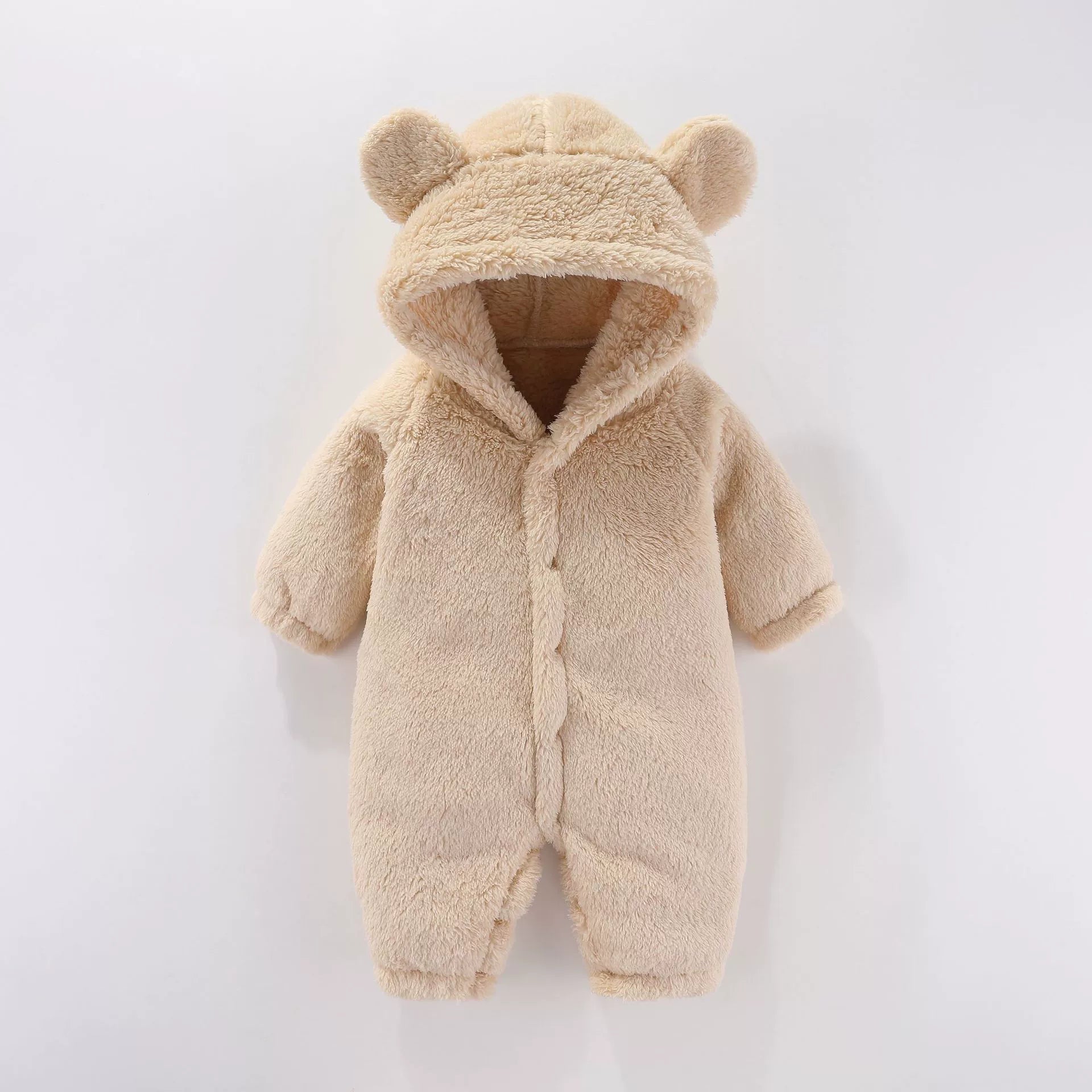 Tuta invernale “Teddy Bear” in peluche con cappuccio e orecchiette – Calda e morbida