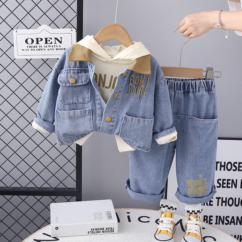 Completo Bambino in Denim - Giacca, Felpa con Cappuccio e Jeans