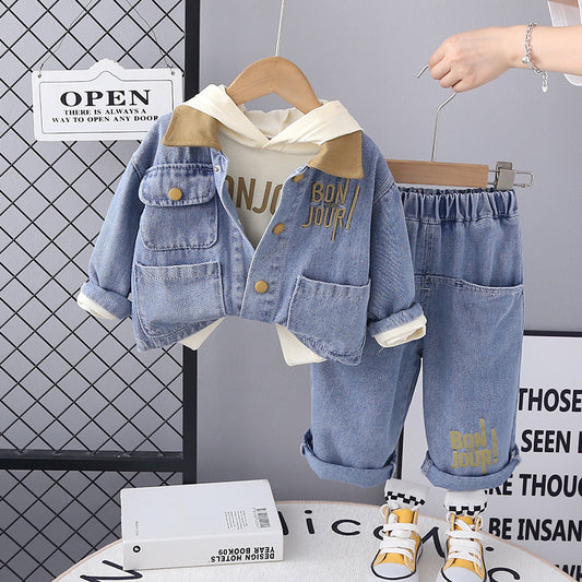 Completo Bambino in Denim - Giacca, Felpa con Cappuccio e Jeans