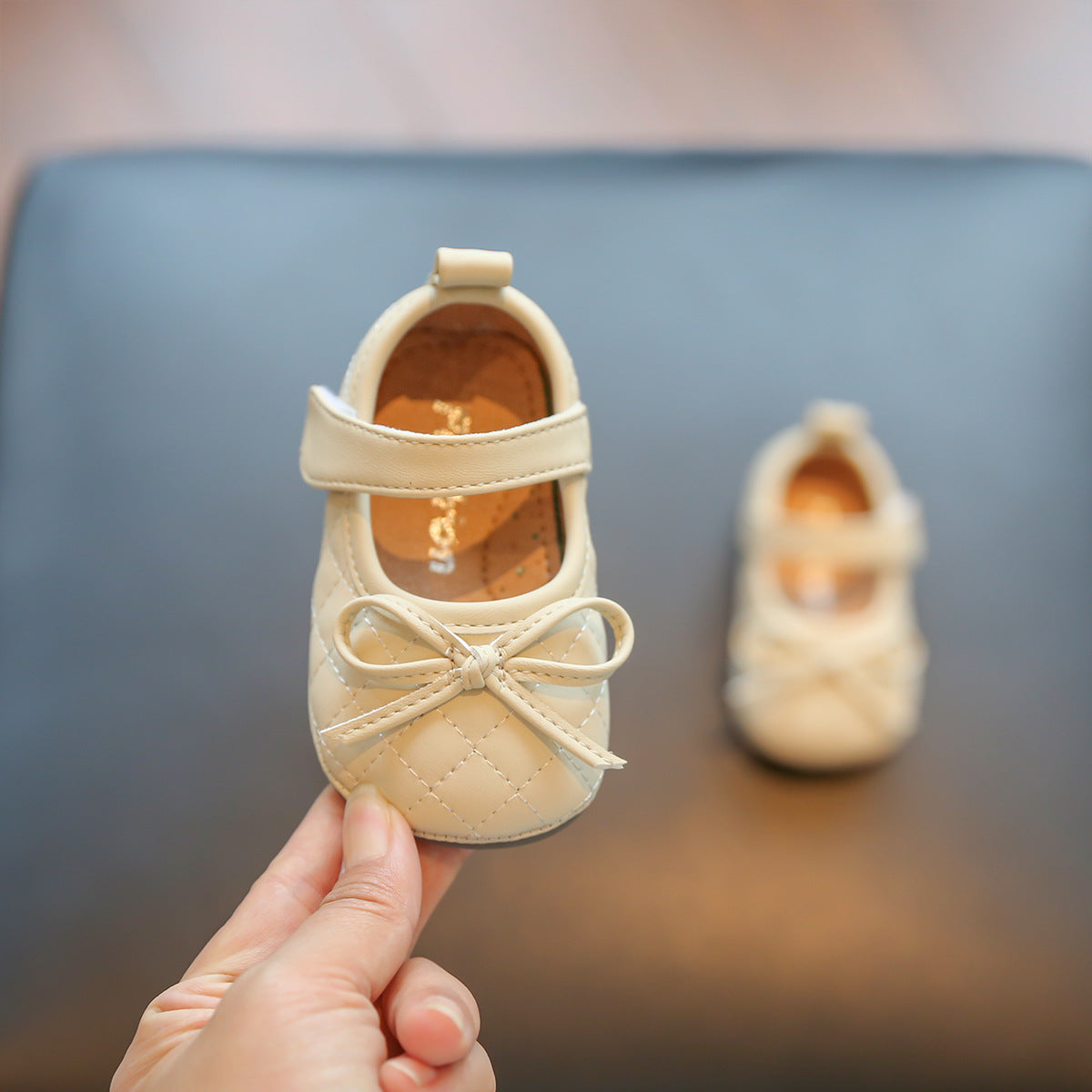 Ballerine Neonato in Ecopelle Trapuntata con Fiocco