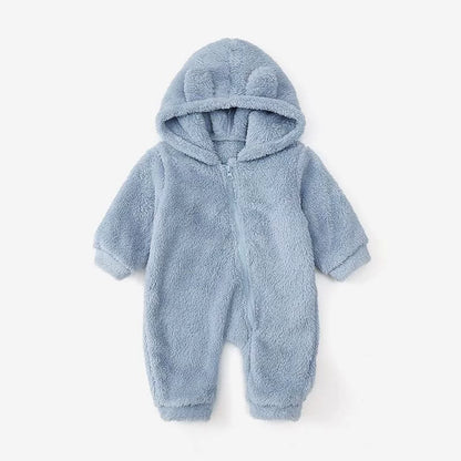 Tuta orsetto in pile con cappuccio e orecchiette – tutina invernale neonato unisex