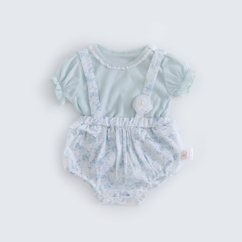 Pagliaccetto  Elegante Neonata con Bretelle e Gonnellina – Rosa o Azzurro