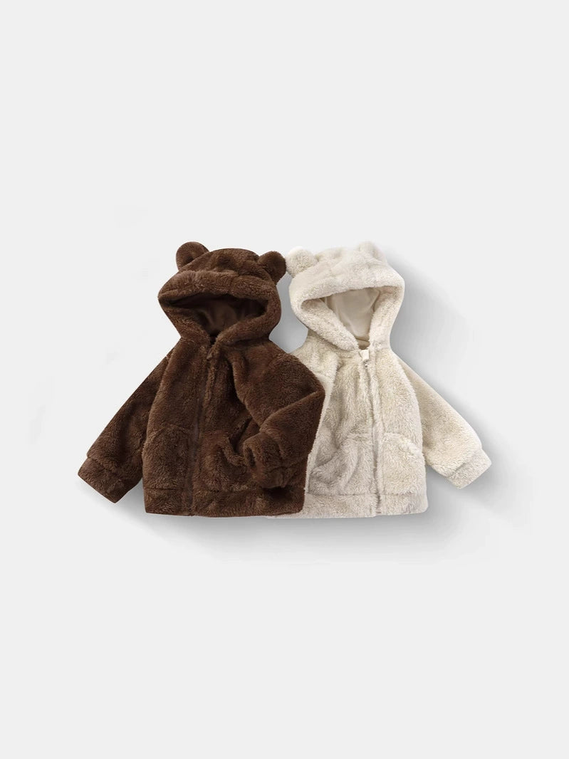 Giacca Peluche Bambino con Cappuccio e Orecchie Orsetto
