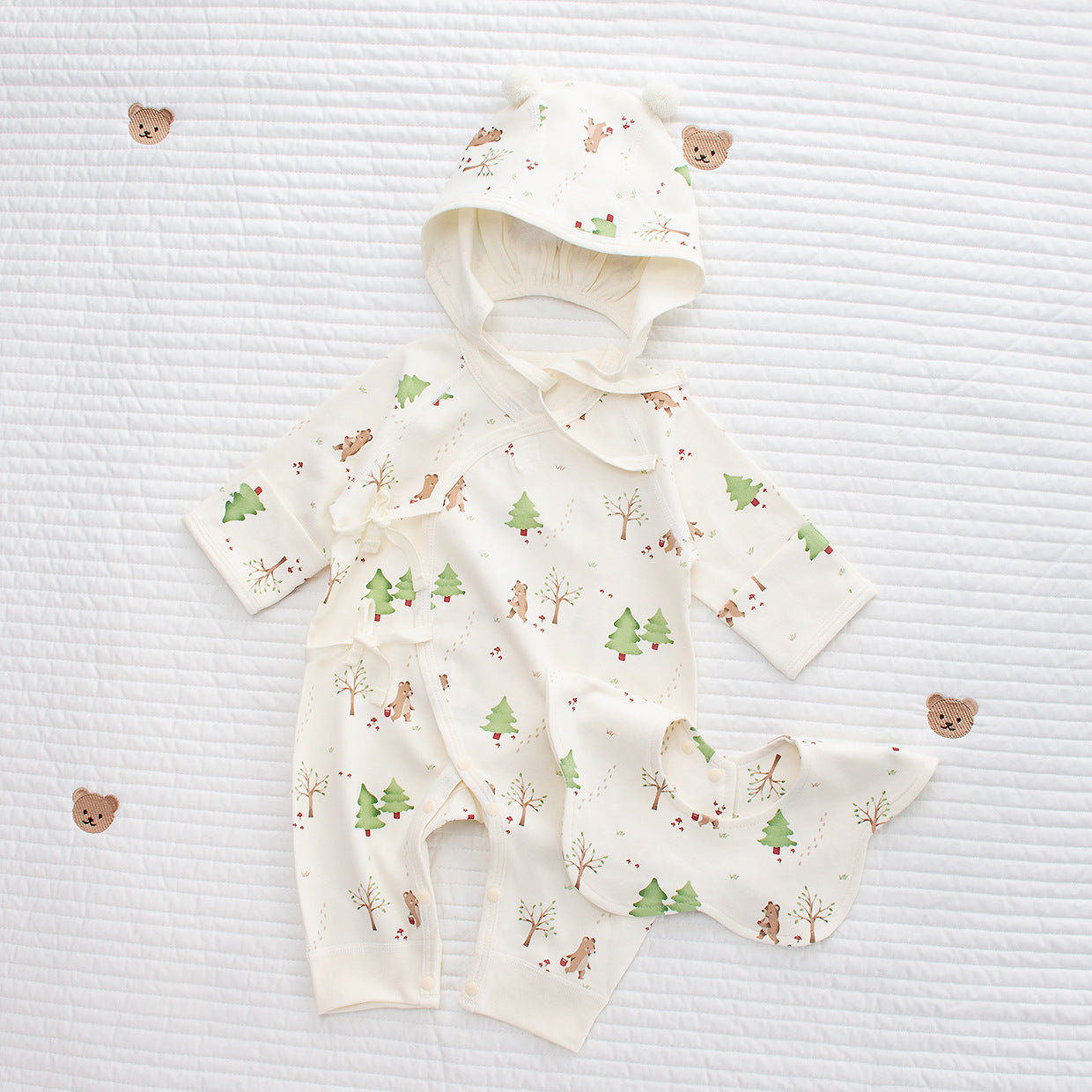 Coordinato Set Neutro Neonato/a Bimbo/ Bimba  3 pezzi – Avventure nel bosco