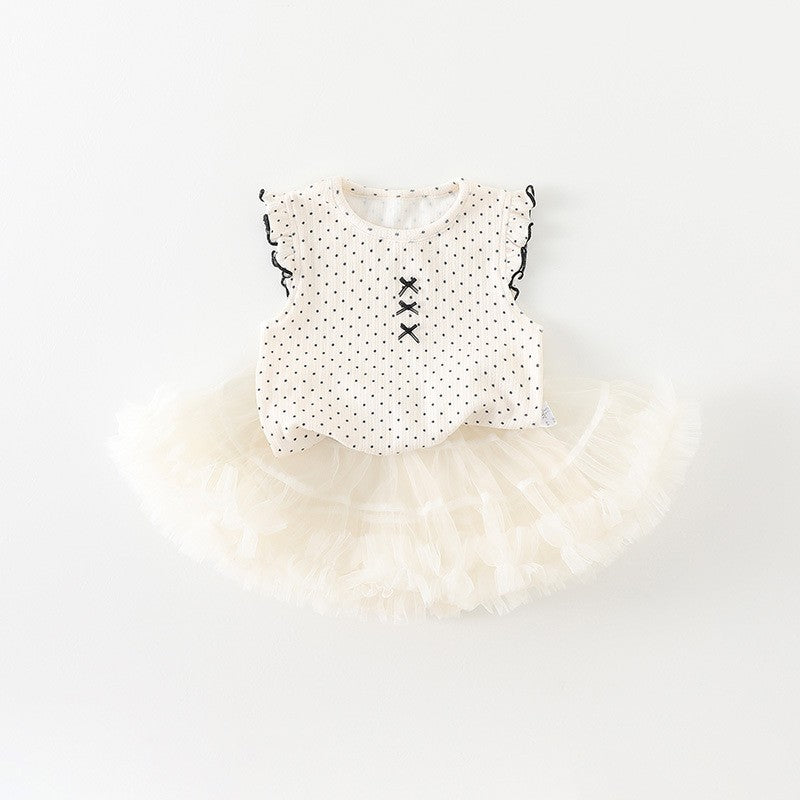 Completo Bimba  Estivo con Gonna in Tulle e Top Ricamato