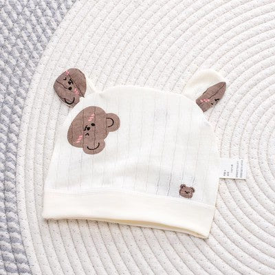 Cappellino Estivo Neutro neonato/a Bimbo/ Bimba  con orecchie – Orsetti su righe panna