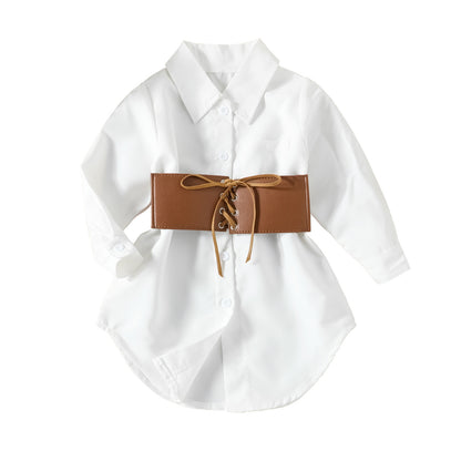 Camicia elegante per bambina con cintura in ecopelle