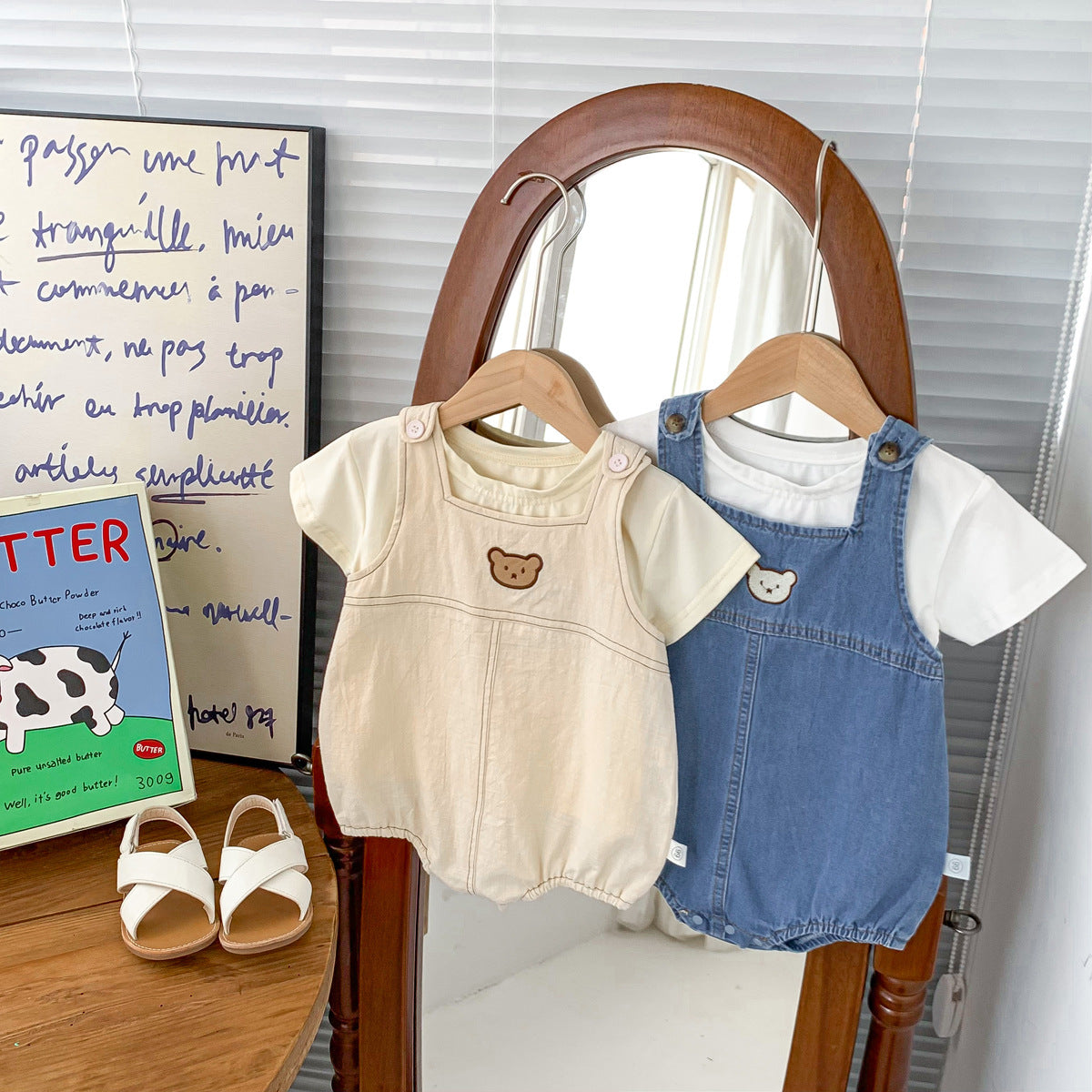 Salopette neonato con orsetto  stile tenero e casual