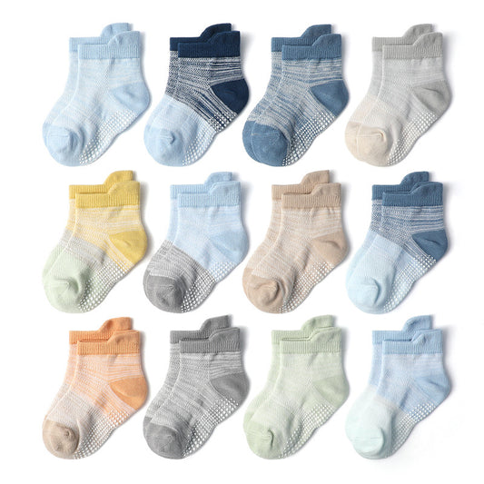 Set 12 Paia Calzini Antiscivolo Bambino   Cotone Traspirante in Toni Pastello