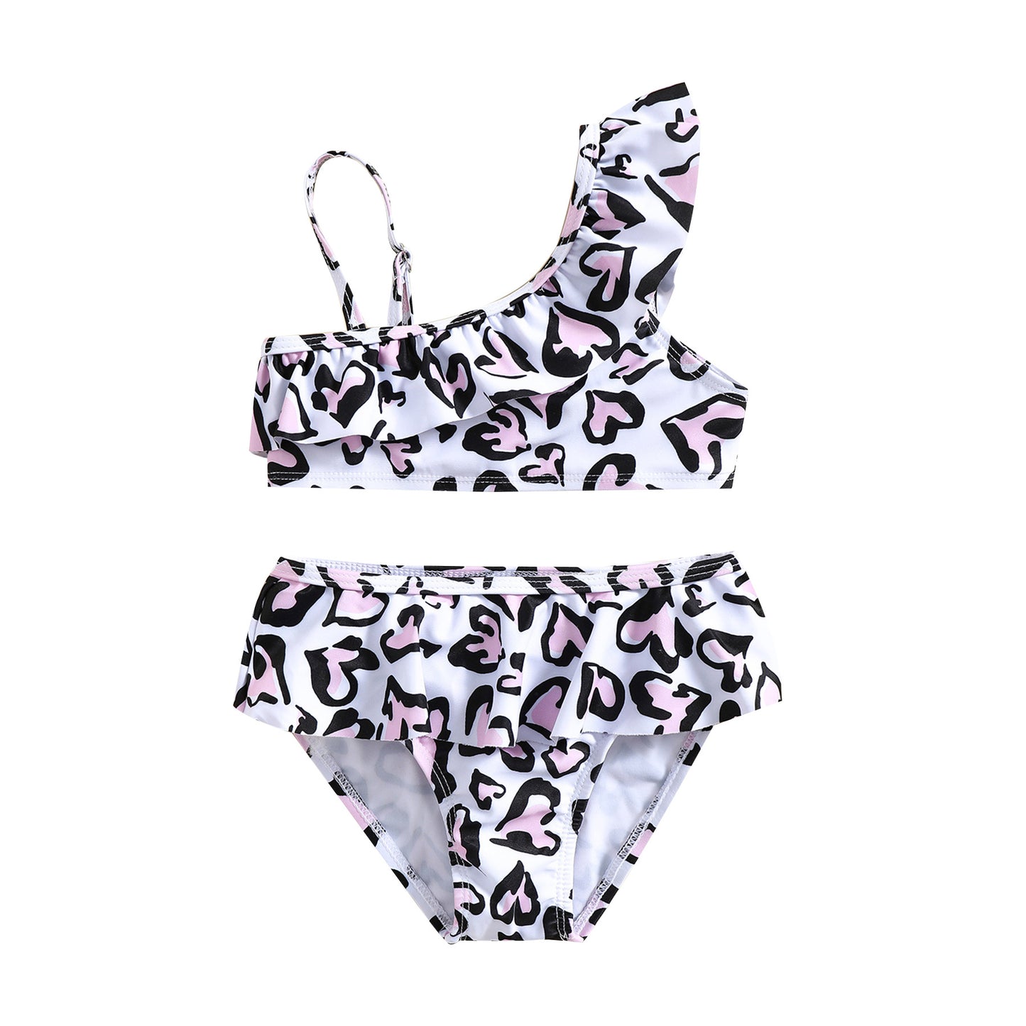 Bikini Bambina Monospalla – Stampa Animalier con Cuori