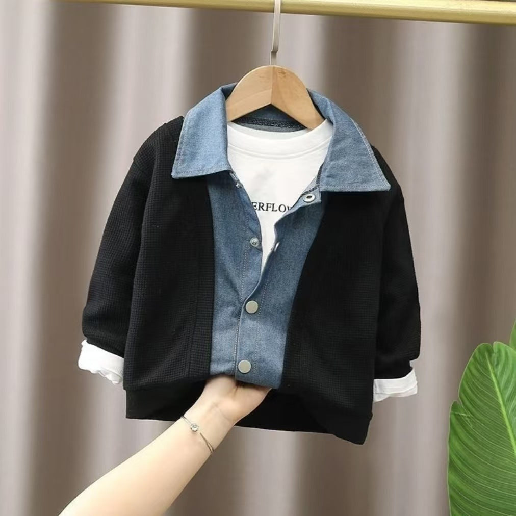 Giacca Bambino Casual con Inserti in Jeans – Due Varianti Colore