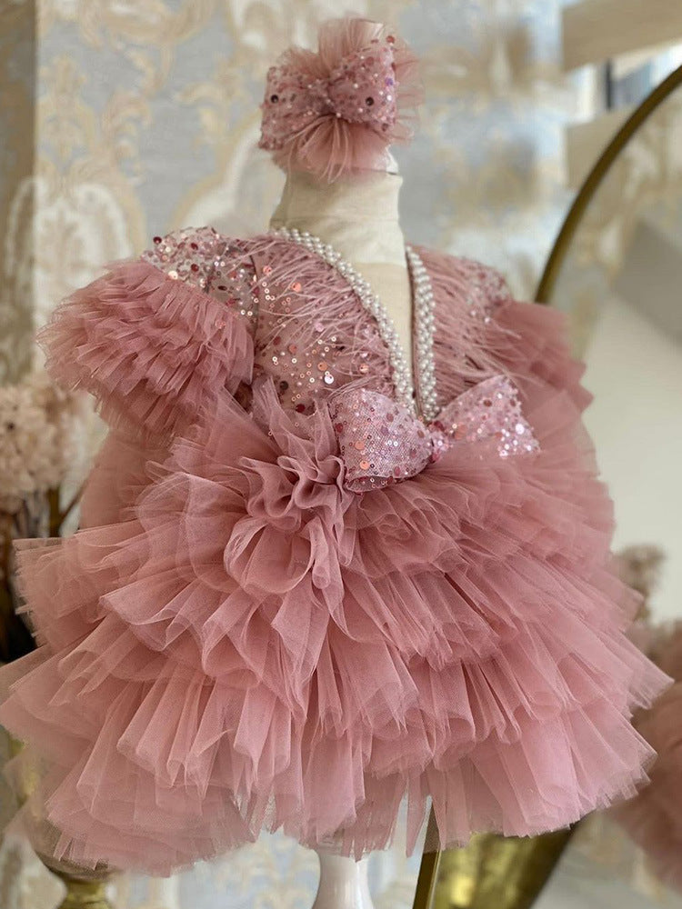 Elegante Abito da Principessa per Bambine - Rosa Tulle con Dettagli Brillanti