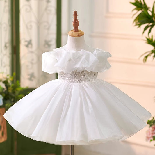 Vestito Elegante Bambina bianco con glitter