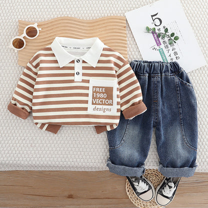 Completo Casual Bambino con Maglia a Righe e Jeans