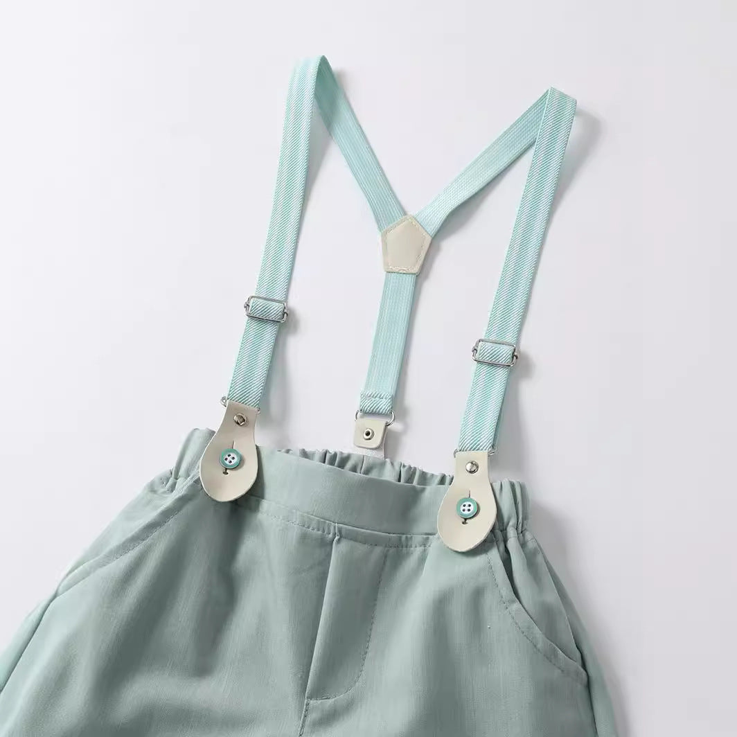 Completo Elegante Neonato  Camicia con Bretelle e Papillon