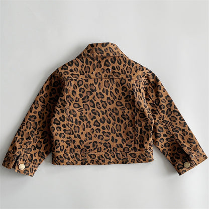 Giacca Bambina in Denim  Stampa Animalier Leopardata