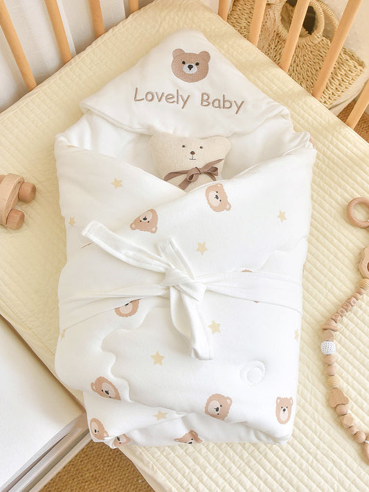 Sacco nanna Invernale Imbottito neonato “Lovely Baby” – Orsetti beige con fiocco