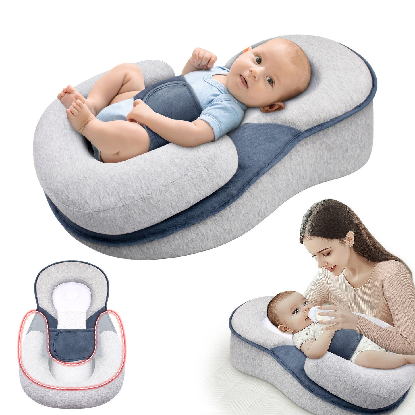Cuscino Antireflusso 2in1 Neonato con Inclinazione 15° e Supporto Ergonomico