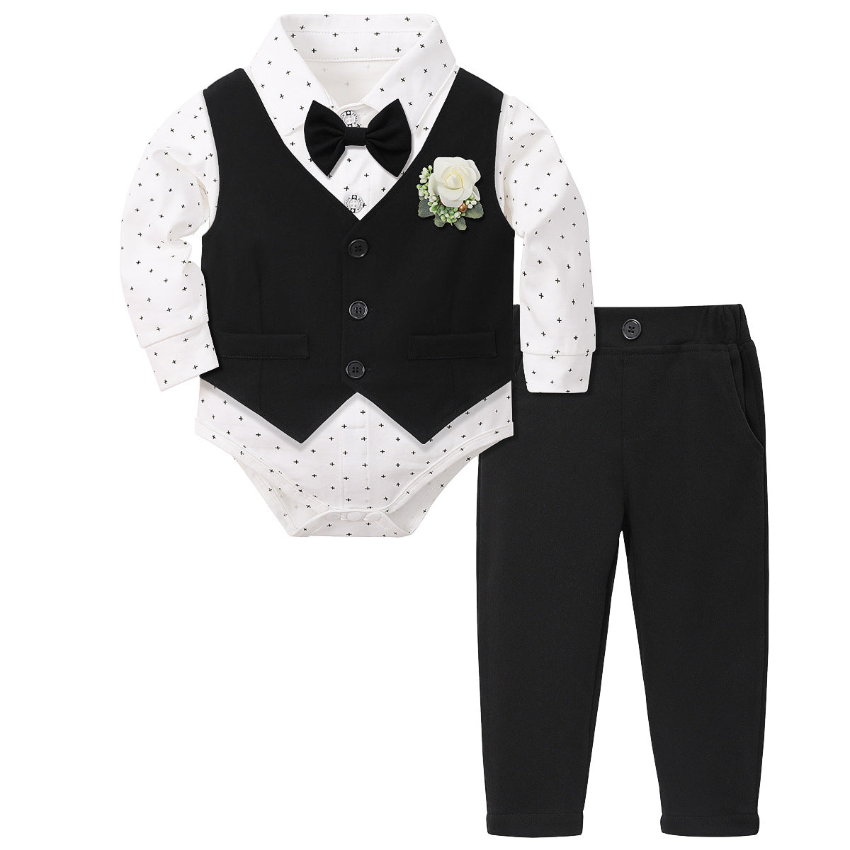 Completo Elegante per Neonato   2 Pezzi con Body Camicia e Pantalone nero