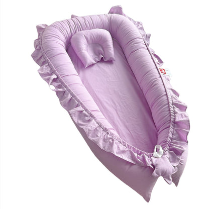 Nido Neonato con Cuscino Antitesta Piatta- Con Volant
